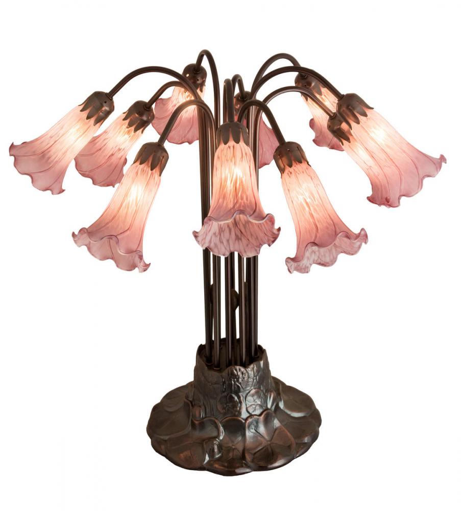 22" High Lavender Tiffany Pond Lily 10 Light Table Lamp