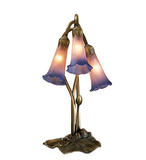 16" High Pink/Blue Tiffany Pond Lily 3 LT Accent Lamp
