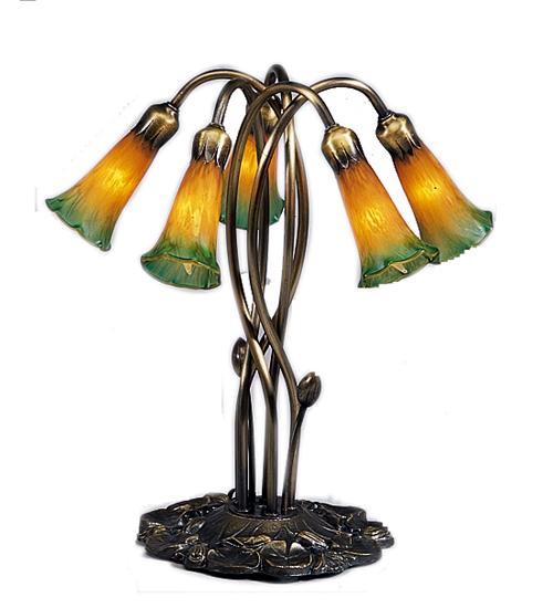 17" High Amber/Green Tiffany Pond Lily 5 LT Accent Lamp