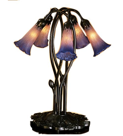 17" High Pink/Blue Tiffany Pond Lily 5 Light Accent Lamp