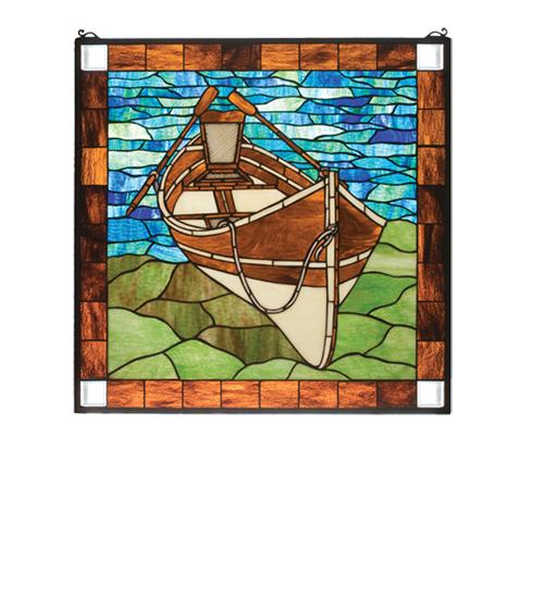 26" Wide X 26" High Beached Guideboat Stained Glass Window