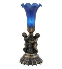 Meyda Blue 11038 - 13&#34; High Blue Tiffany Pond Lily Twin Cherub Accent Lamp
