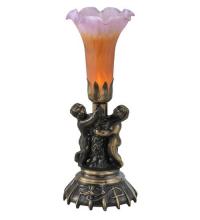 Meyda Blue 11083 - 13" High Amber/Purple Tiffany Pond Lily Twin Cherub Accent Lamp