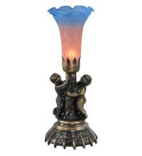 Meyda Blue 11098 - 13&#34; High Pink/Blue Tiffany Pond Lily Twin Cherub Accent Lamp