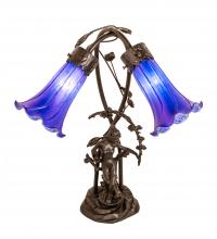 Meyda Blue 115880 - 17&#34; High Blue Tiffany Pond Lily 2 Light Trellis Girl Accent Lamp