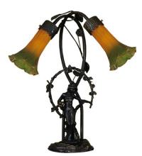 Meyda Blue 11805 - 17&#34; High Amber/Green Tiffany Pond Lily 2 Light Trellis Girl Accent Lamp