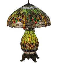 Meyda Blue 118845 - 25"H Tiffany Hanginghead Dragonfly Lighted Base Table Lamp