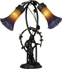 Meyda Blue 11923 - 17&#34; High Amber/Purple Tiffany Pond Lily 2 Light Trellis Girl Accent Lamp