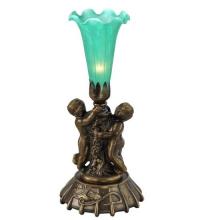 Meyda Blue 12002 - 12&#34; High Green Tiffany Pond Lily Twin Cherub Mini Lamp