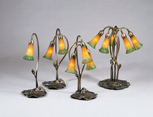 Meyda Blue 13595 - 16&#34; High Amber/Green Tiffany Pond Lily 3 LT Accent Lamp