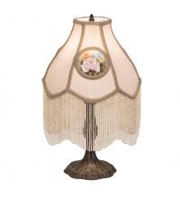 Meyda Blue 18092 - 20&#34;H Reverse Painted Roses Fabric with Fringe Table Lamp