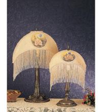 Meyda Blue 18916 - 11&#34;H Reverse Painted Roses Fabric with Fringe Accent Lamp