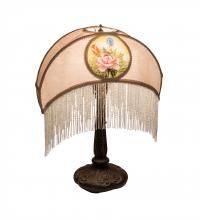 Meyda Blue 201865 - 21&#34; High Reverse Painted Roses Fabric with Fringe Table Lamp