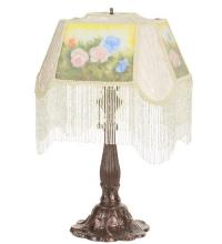 Meyda Blue 20286 - 24&#34; High Reverse Painted Roses Fabric with Fringe Accent Lamp