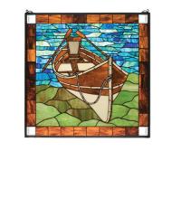 Meyda Blue 21440 - 26&#34; Wide X 26&#34; High Beached Guideboat Stained Glass Window