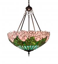 Meyda Blue 231156 - 22" Wide Tiffany Cabbage Rose Inverted Pendant