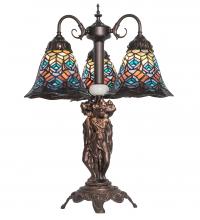 Meyda Blue 245482 - 23&#34; High Tiffany Peacock Feather 3 Light Table Lamp