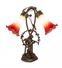 Meyda Blue 251671 - 17&#34; High Seafoam/Cranberry Tiffany Pond Lily 2 Light Trellis Girl Accent Lamp
