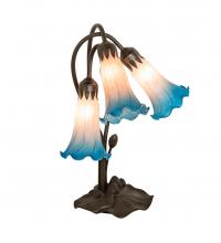 Meyda Blue 254157 - 16&#34; High Pink/Blue Tiffany Pond Lily 3 Light Accent Lamp