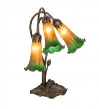 Meyda Blue 254243 - 16&#34; High Amber/Green Tiffany Pond Lily 3 Light Accent Lamp