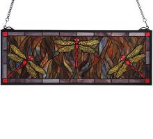 Meyda Blue 48091 - 28&#34;W X 10&#34;H Tiffany Dragonfly Trio Stained Glass Window