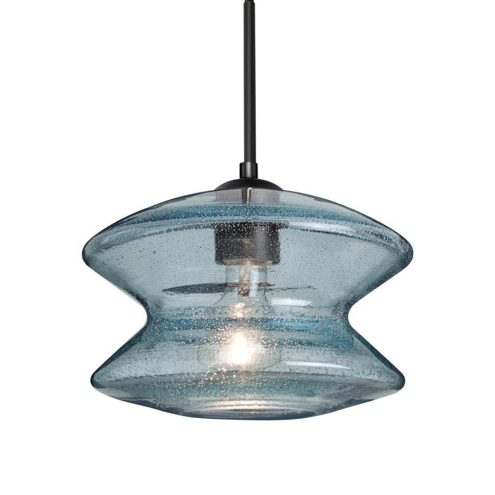 Besa, Zen Cord Pendant, Blue Bubble, Black Finish, 1x8W LED Filament
