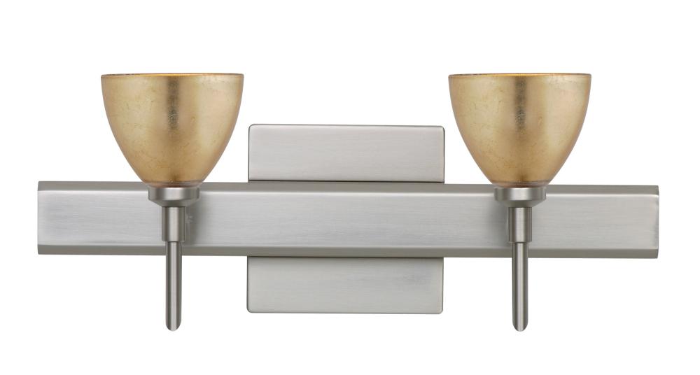 Besa Divi Wall With SQ Canopy 2SW Gold Foil Satin Nickel 2x5W LED