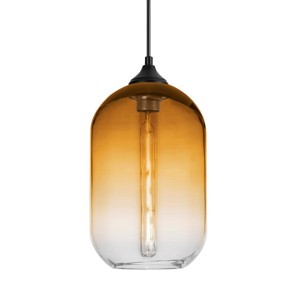 Besa, Omega 12 Outdoor Pendant, Amber/Clear, Black Finish, 1x5W LED Filament LED Filament