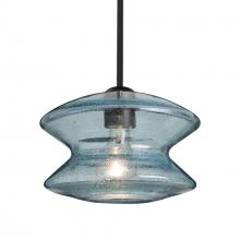 Besa Lighting 1TT-ZENBL-EDIL-BK - Besa, Zen Stem Pendant, Blue Bubble, Black Finish, 1x8W LED Filament
