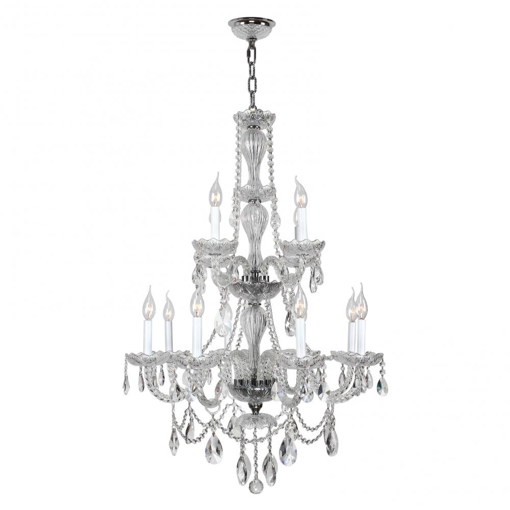 Provence 12-Light Chrome Finish and Clear Crystal Chandelier 28 in. Dia x 41 in. H Two 2 Tier Large