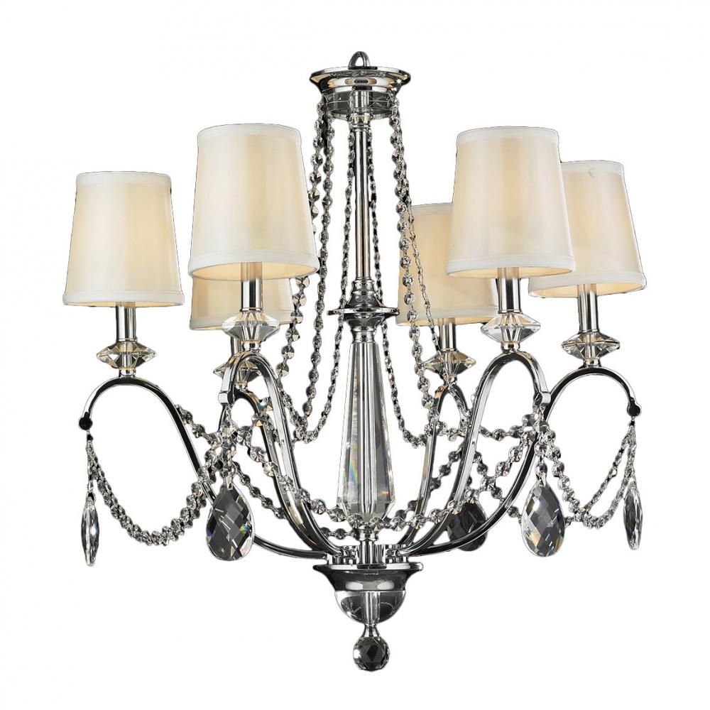 Innsbruck 6-Light Chrome Finish and Clear Crystal with Ivory Silk Shade Chandelier 26 in. Dia x 27 i