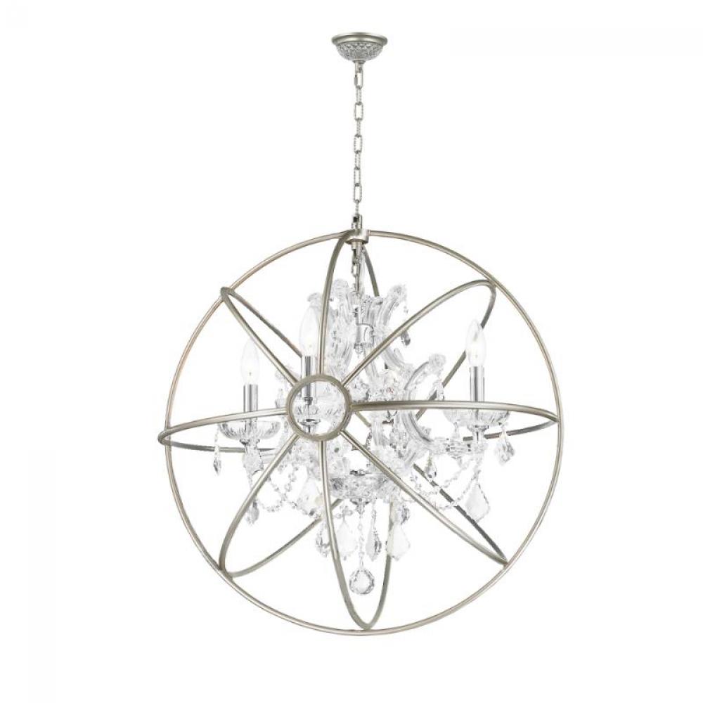 Armillary 4-Light Matte Nickel Finish and Clear Crystal Foucault's Orb Chandelier 24 in. Dia Lar