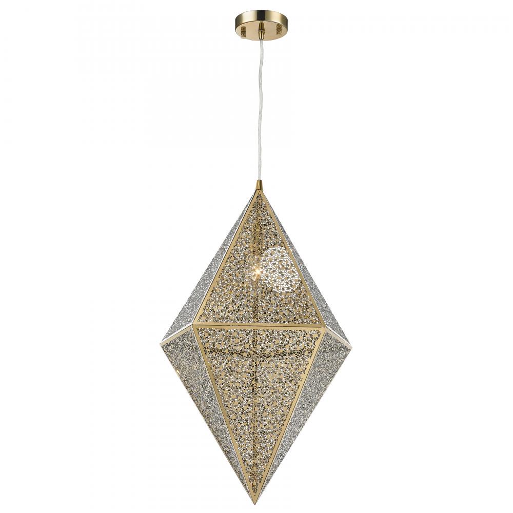 Geometrics 1-Light Champagne Gold Finish Finish Stainless Steel Pendant Light 14 in. Dia x 22 in. H