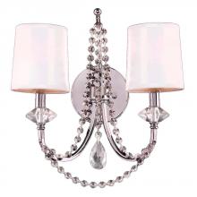 Worldwide Lighting Corp W23956C14-CL - Gatsby 2-Light Chrome Finish and Clear Crystal Wall Sconce Light with White Silk Shade 14 in. W x 16