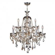 Worldwide Lighting Corp W83101C28-GT - Provence 12-Light Chrome Finish and Golden Teak Crystal Chandelier 28 in. Dia x 31 in. H Two 2 Tier 
