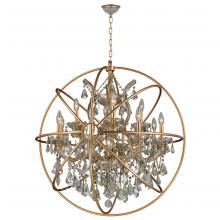 Worldwide Lighting Corp W83191MG33-GT - Armillary 13-Light Matte Gold Finish and Golden Teak Crystal Foucault's Orb Chandelier 33 in. Di