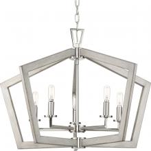 Progress P400301-009 - Galloway Collection Five-Light 19.25&#34; Brushed Nickel Modern Farmhouse Pendant Light with Grey Wa