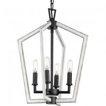 Progress P500377-31M - Galloway Collection Four-Light 18&#34; Matte Black Modern Farmhouse Chandelier with Distressed White