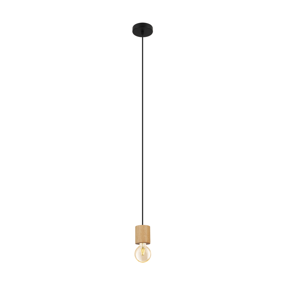 1 LT Open Bulb Pendant w/ Natural Wood & Black Finish