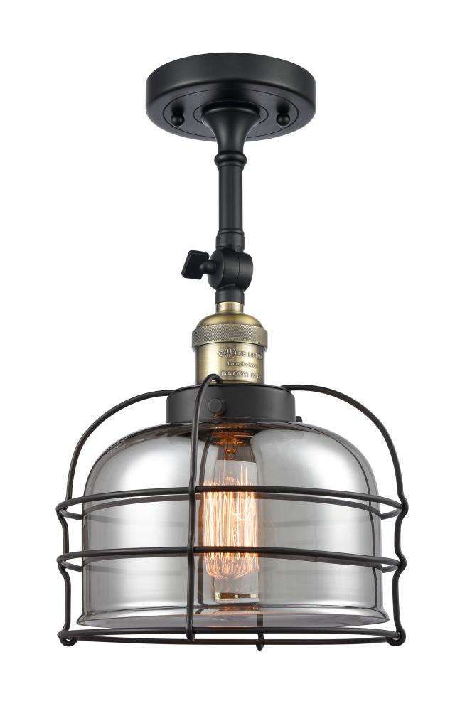 Bell Cage - 1 Light - 9 inch - Black Antique Brass - Adjustable Semi-Flush Mount