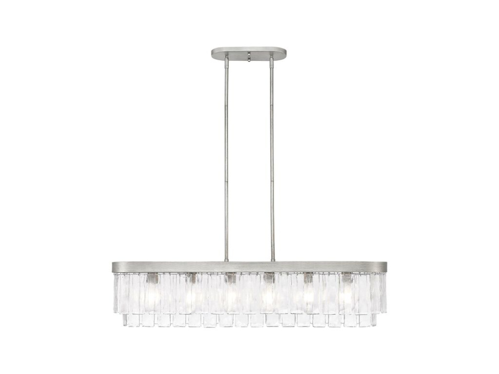 Ciara 6-Light Linear Pendant in Peruvian Silver with Hammered Water Glass