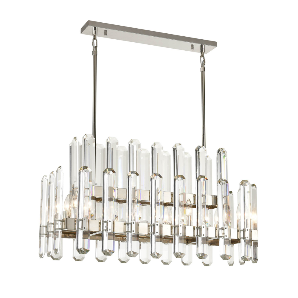 Clarion 36" 10-Light, Vertical Crystal Tier Chandelier in Nickel