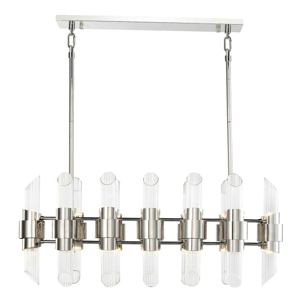Pillar 36" 24-Light, Duo Linear Glass Chandelier in Polished Nickel