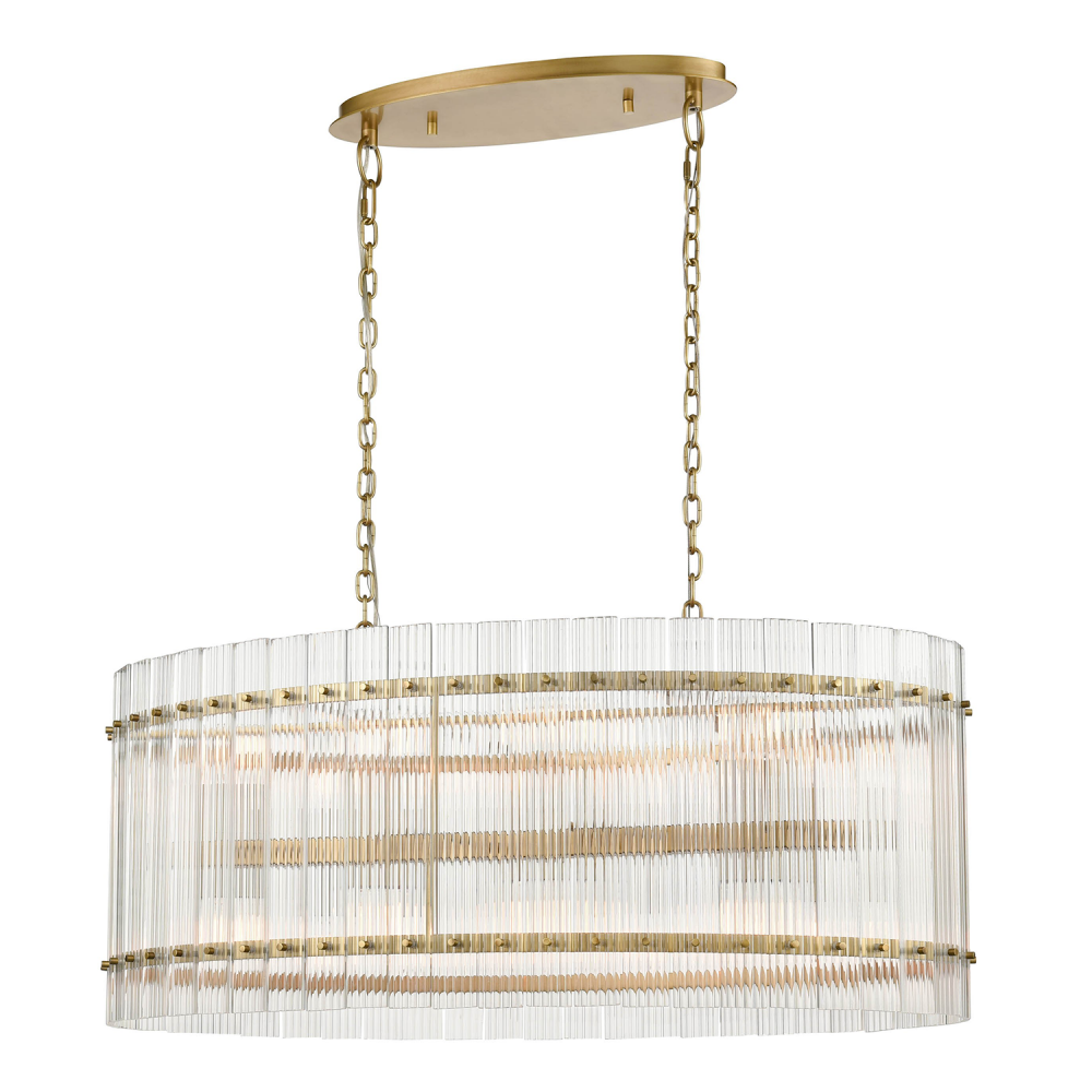 16-Light Fluted Glass Panel Aged Brass Oval Dining Chandelier