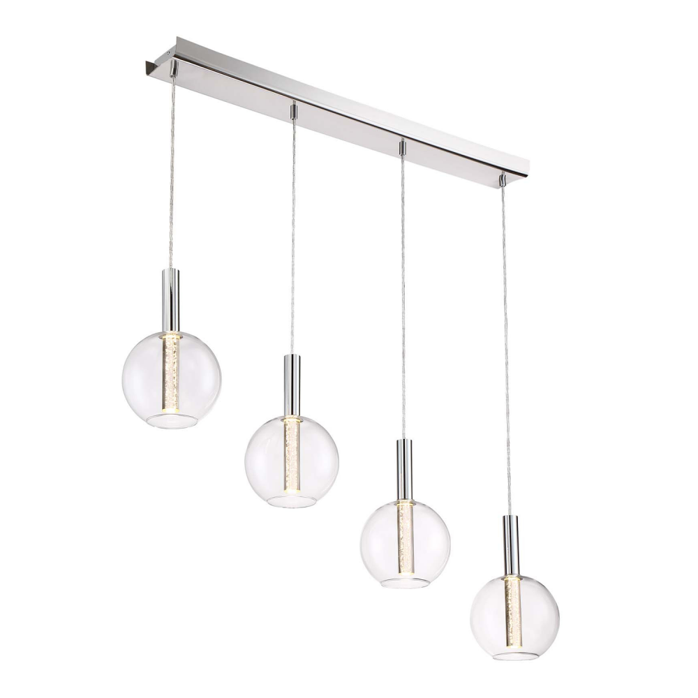 Empire 40" 4-Light, Glass Globe LED Multi-Pendant in Chrome