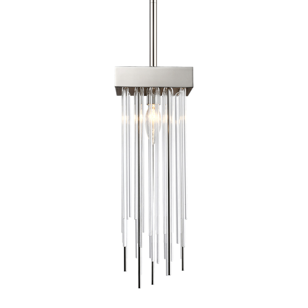 Waterfall 6" Square Glass Mini-Pendant in Polished Nickel