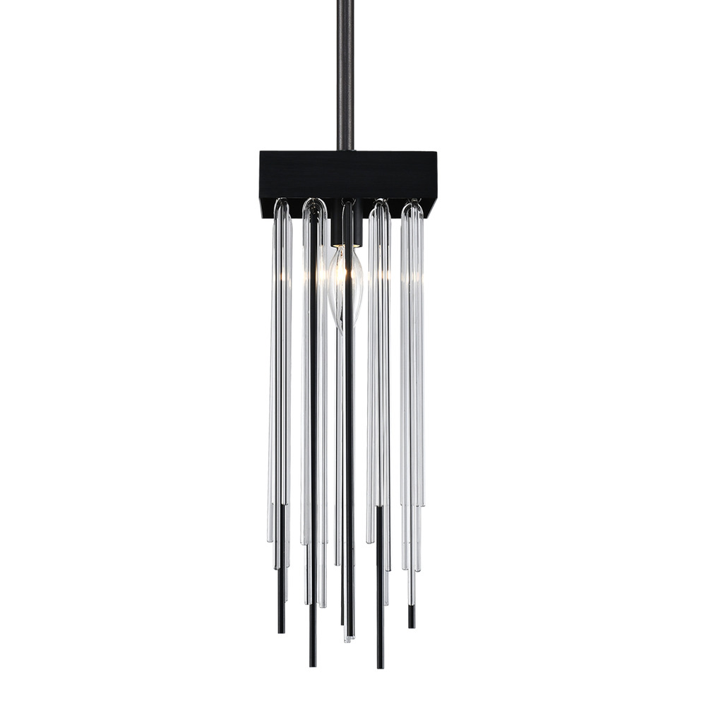 Waterfall 6" Square Glass Mini-Pendant in Satin Brushed Black