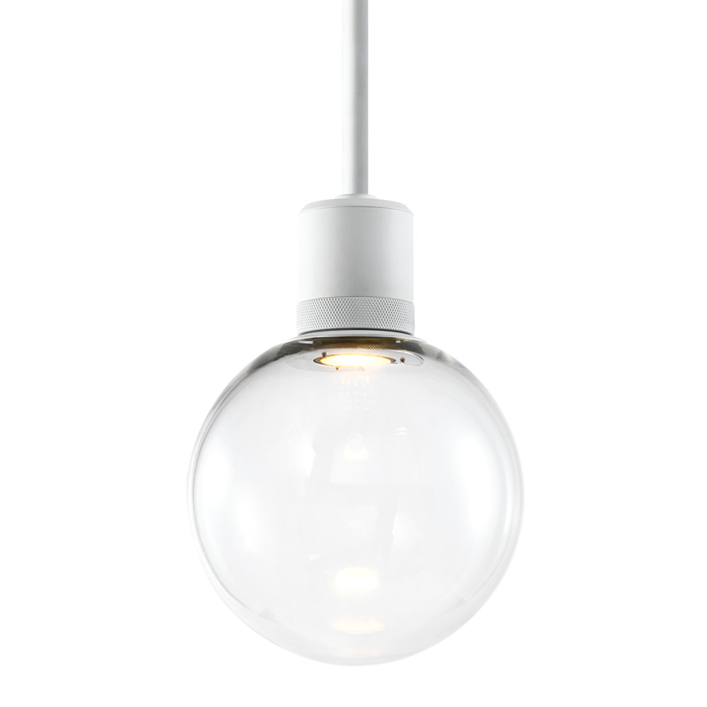 8" LED 3CCT Clear Globe Glass Pendant Light and Matte White Metal Finish
