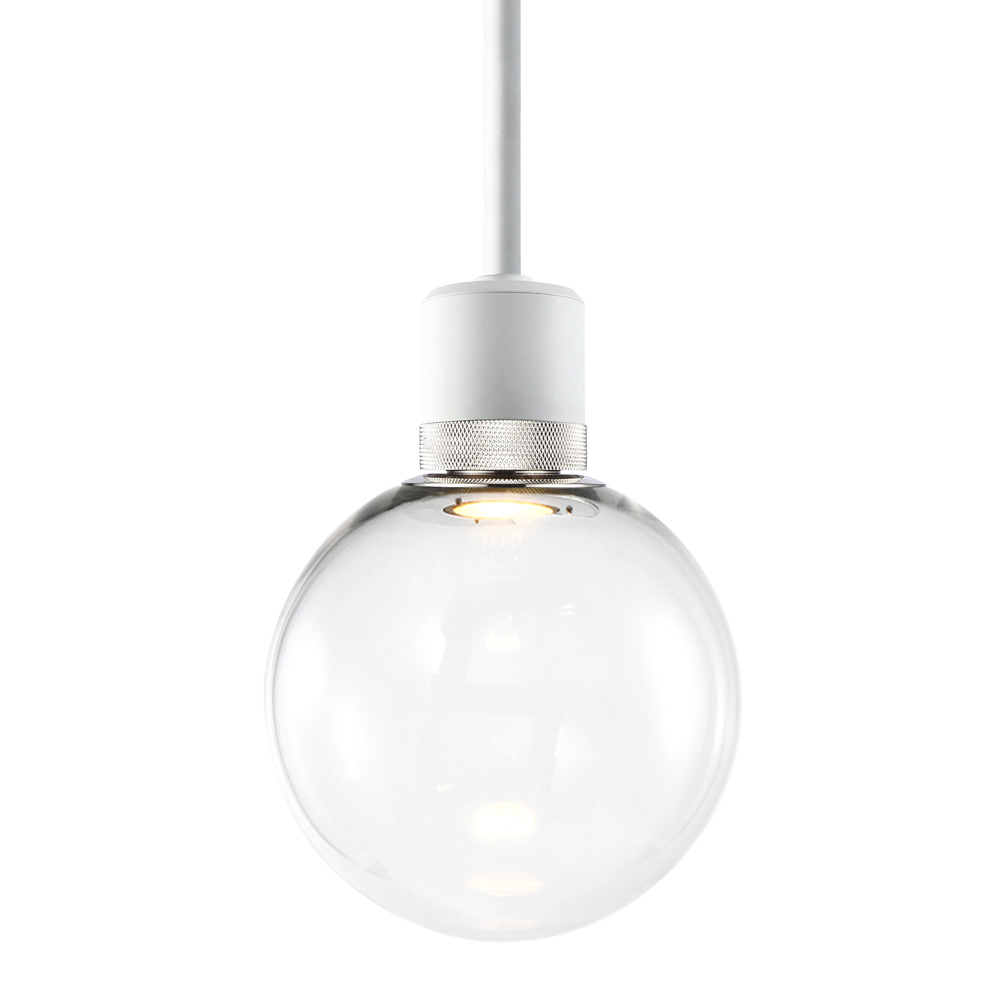 8" LED 3CCT Clear Globe Glass Pendant Light and Matte White with Nickel Metal Finish