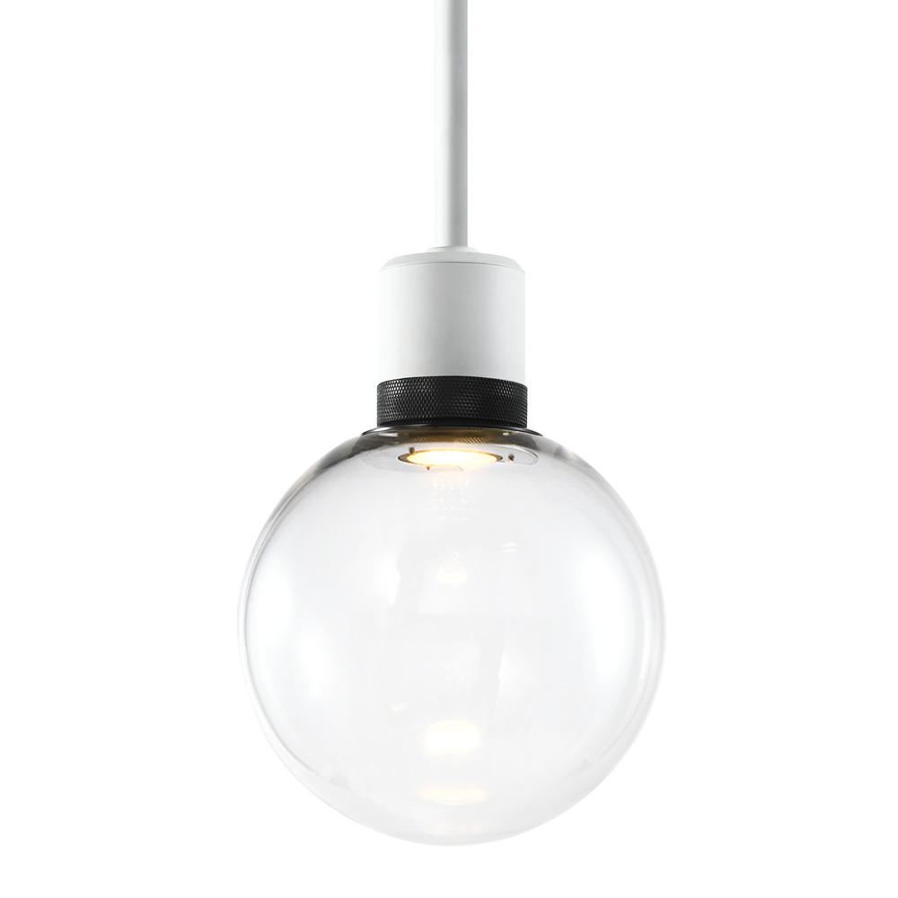 8" LED 3CCT Clear Globe Glass Pendant Light and Matte White with Black Metal Finish